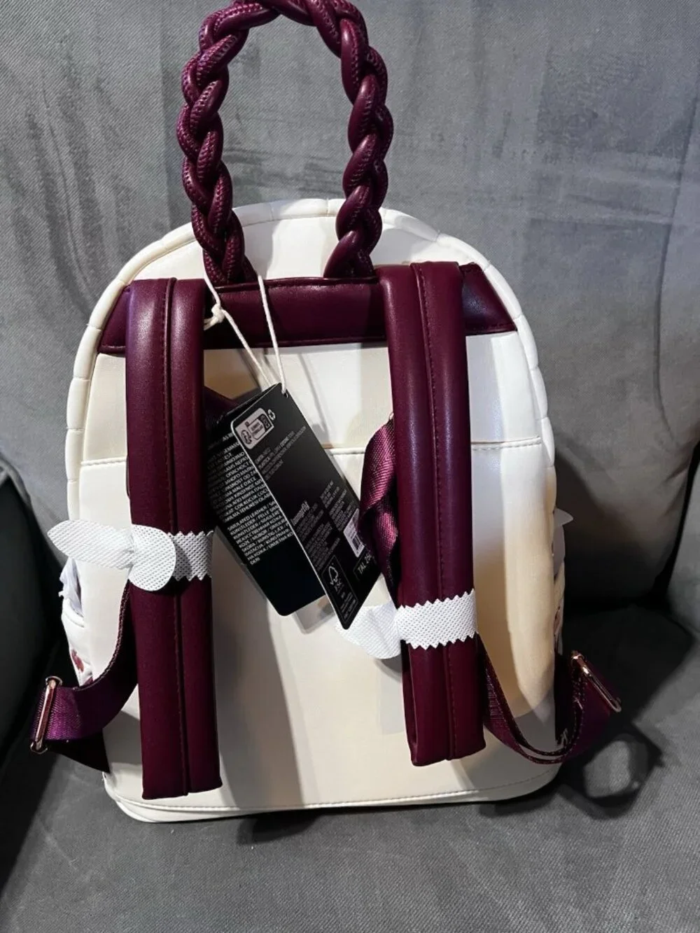 Loungefly Backpack Ivory Quilted Floral Embroidery Burgundy Accents NWT